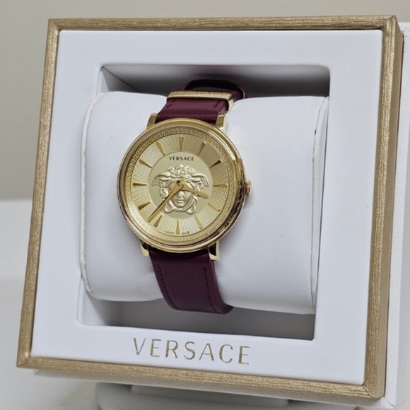 Versace Gold Medusa Dial Watch with Brown Leather Strap